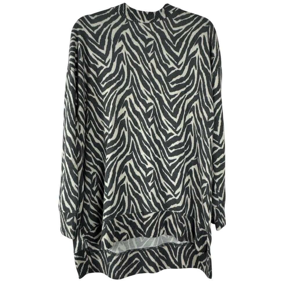 Wonderly Womens Zebra Print Mock Neck Long Sleeve Sweater‎ Top Medium Grey